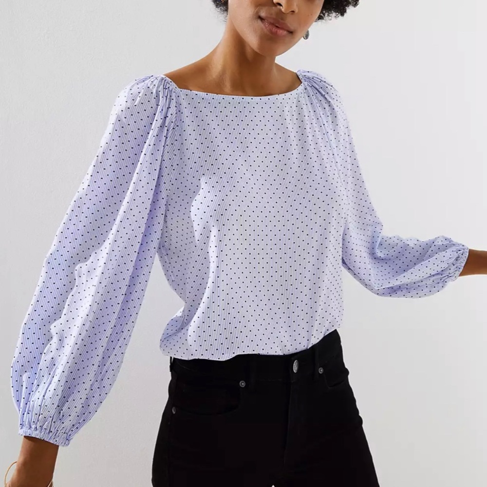 Loft dot striped draped sleeve top
